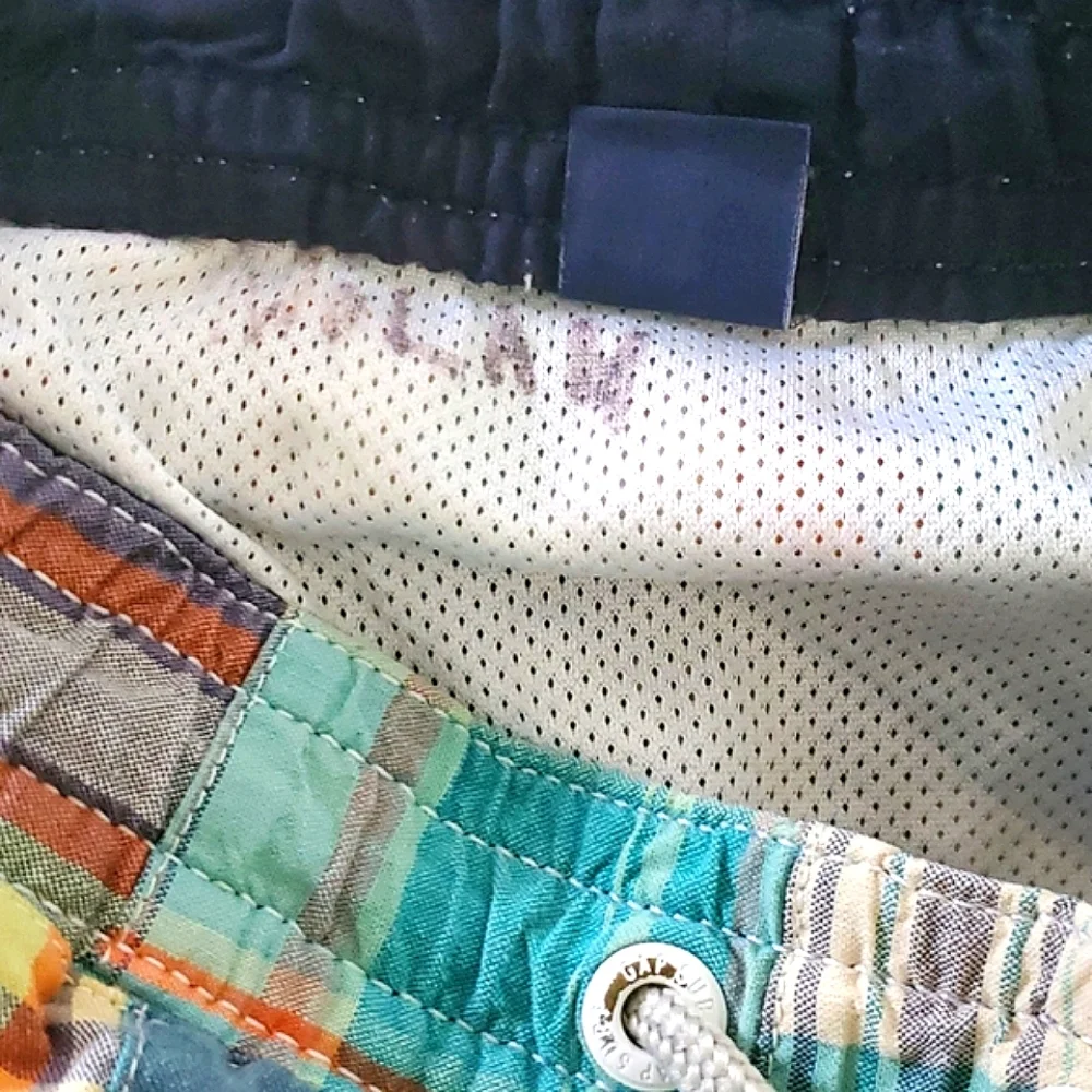 GAP Cream Madras Plaid Pastel Grandpa Beach Pool Swim Trunks Little Boys XL